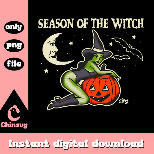 Season of the witch pumpkin design png, witch halloween png