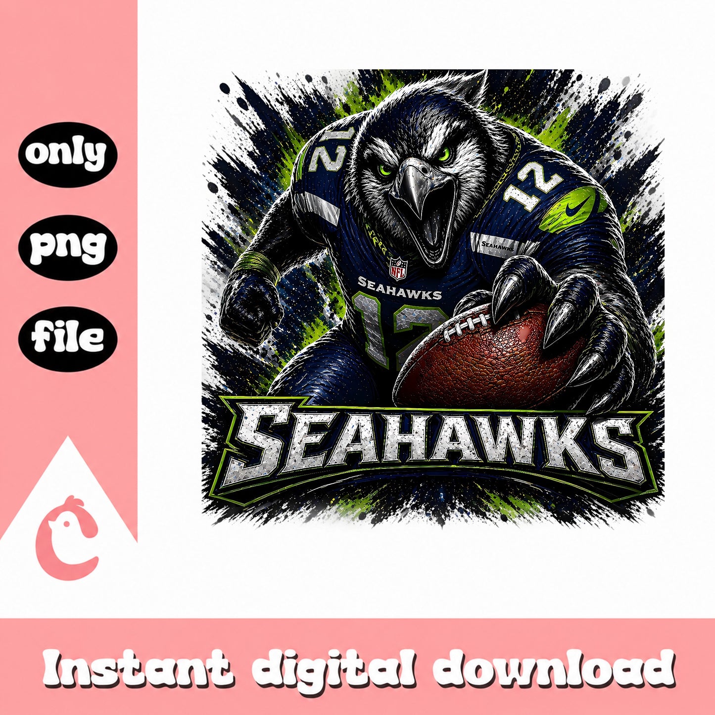 Seattle Seahawks Mascot PNG, NFL Football Fan Shirt, PNG