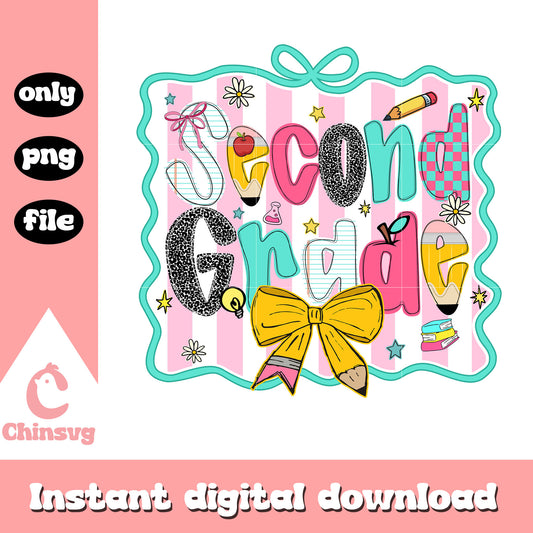 Second grade back to school coquette png, school art png