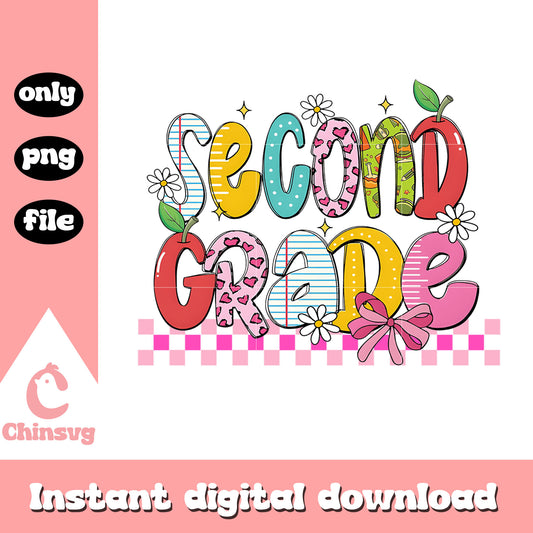 Second grade coquette design png, back to school season png