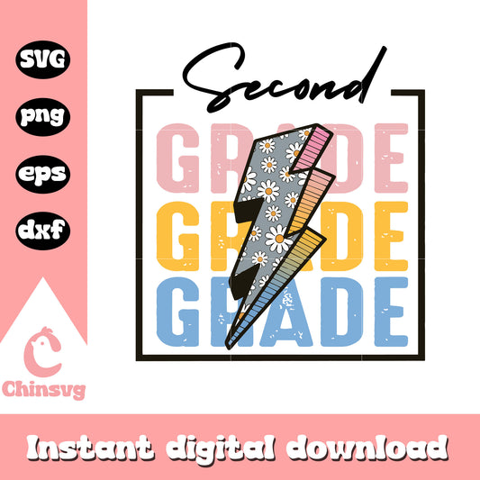 Second grade floral lightning bolt design svg, school days svg