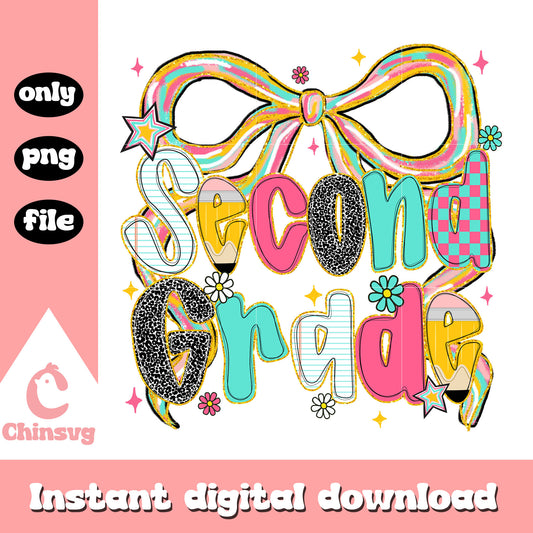 Second grade vintage bow design png, grades png, school png
