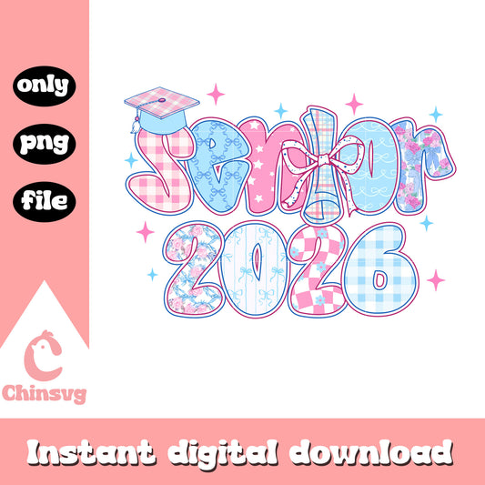 Senior 2026 gliter design png, back to school season png