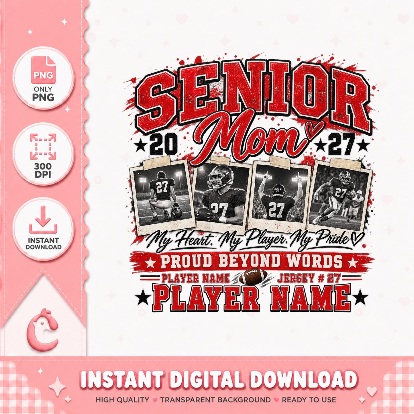 Senior Mom Football Template PNG, Proud Mom Sports, Custom Name PNG