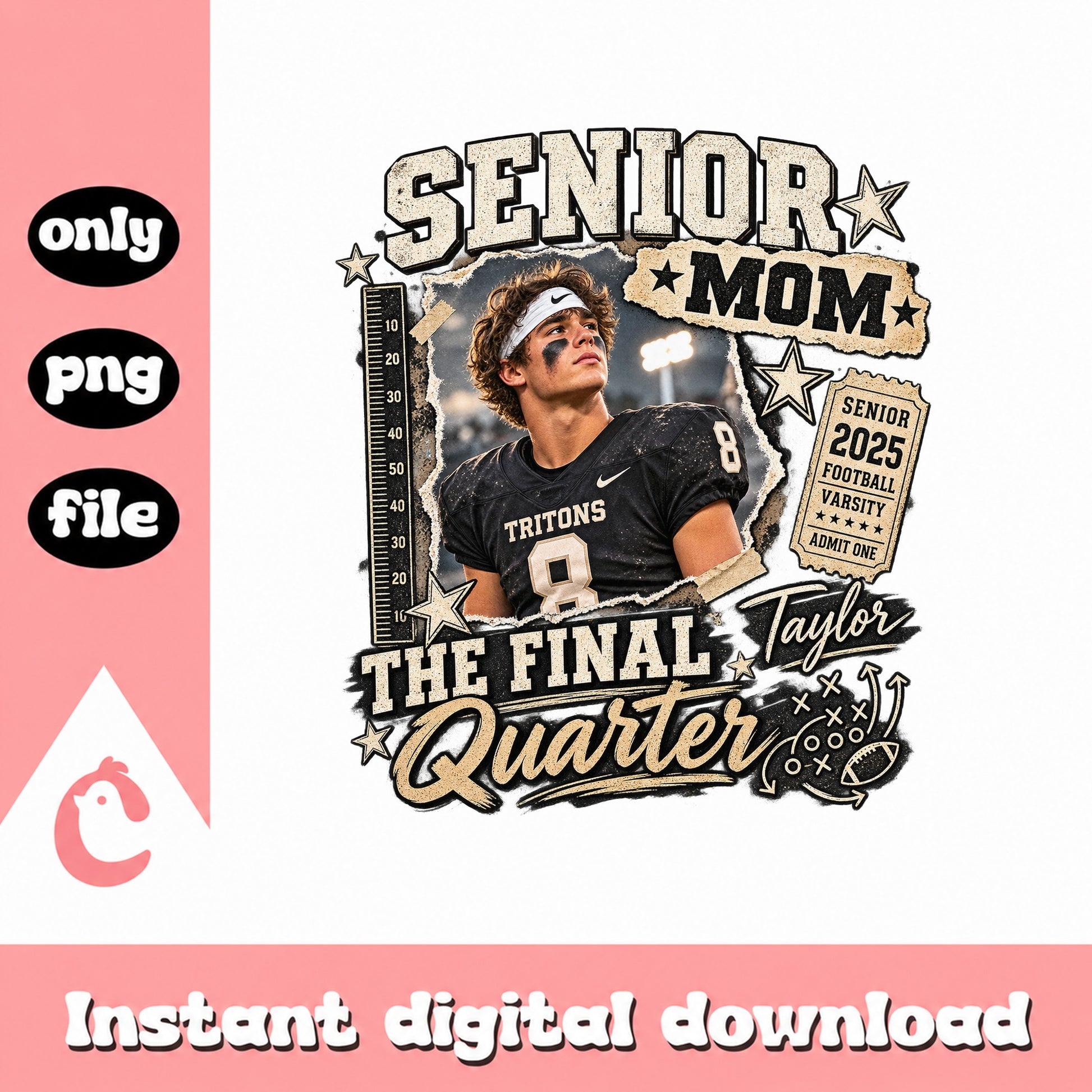 Senior Mom Football Template PNG, The Final Quarter 2025, Sublimation PNG