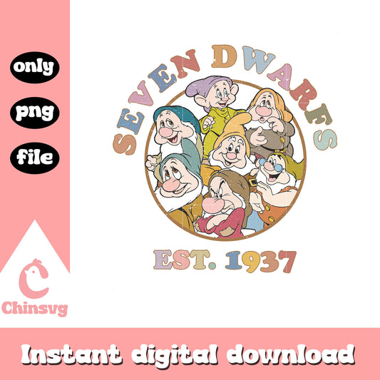 Seven dwarfs est 1937 cartoon design png, snow white cartoon png