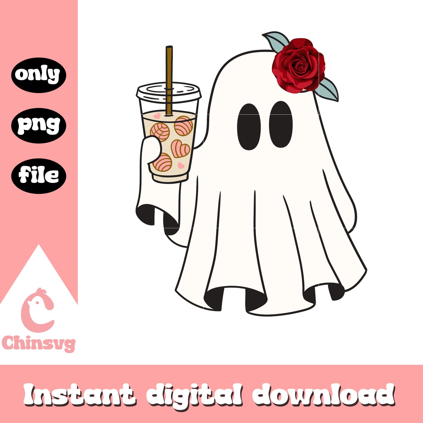 Sheet ghost halloween and rose flower png, vintage png