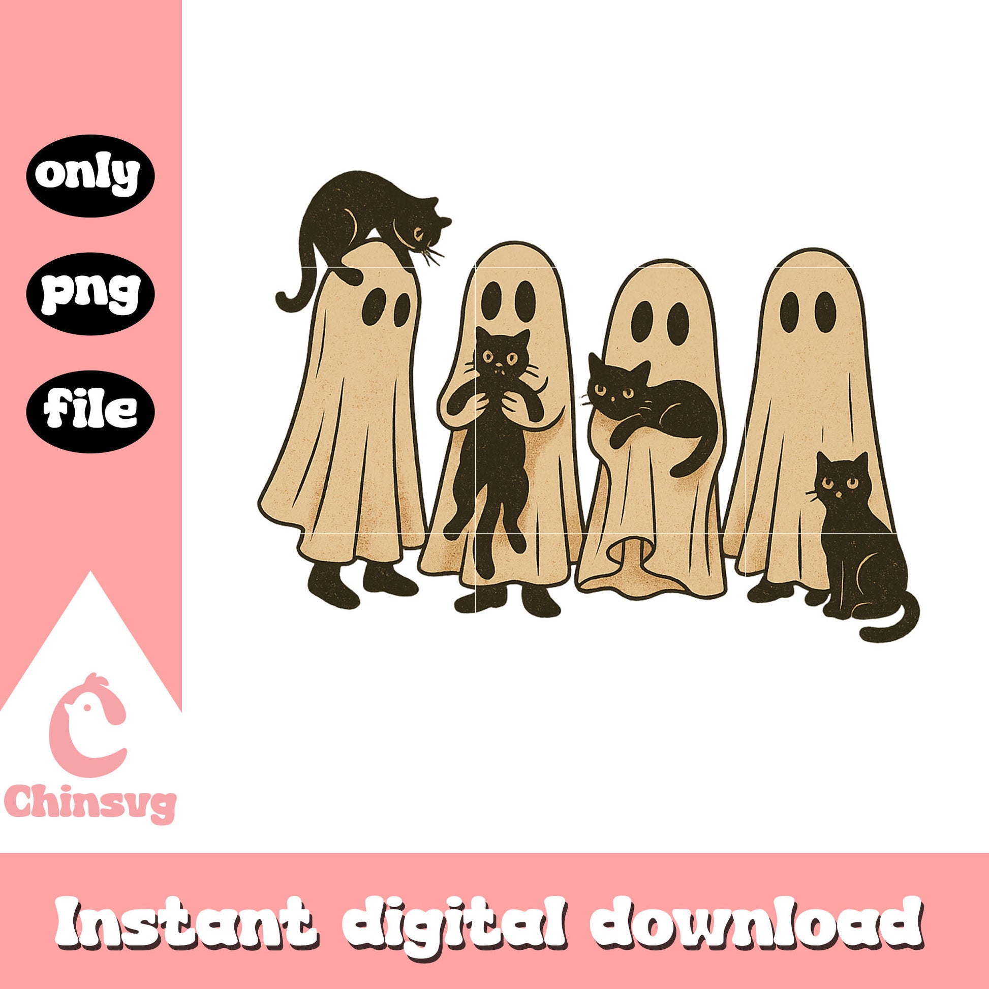 Sheet ghosts and black cat design png, black cat png