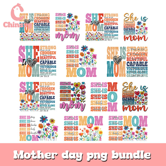 She is mom flower design bundle png, mother day quotes png