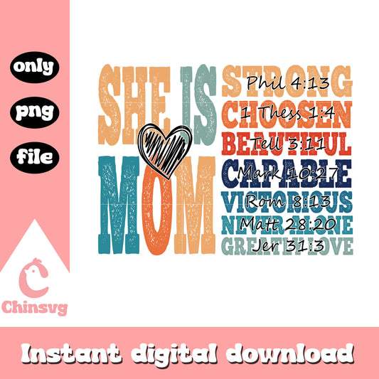 She is mom quotes deisgn png, mother's day png, quotes png
