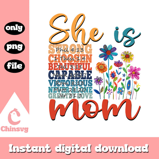She is mom strong chosen png, vintage flower png, she is mom png