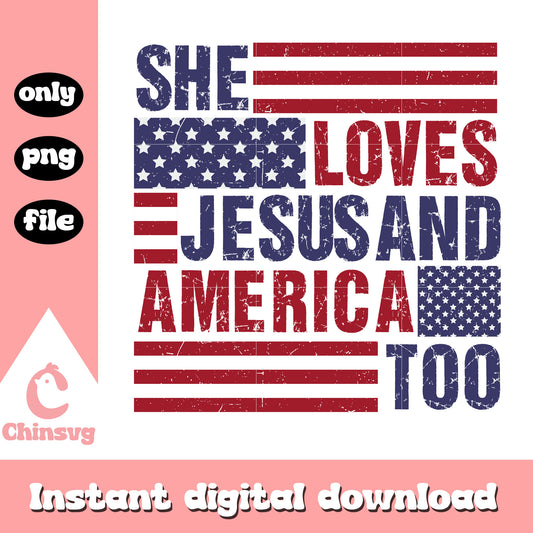 She loves jesus and america too png, america flag retro png