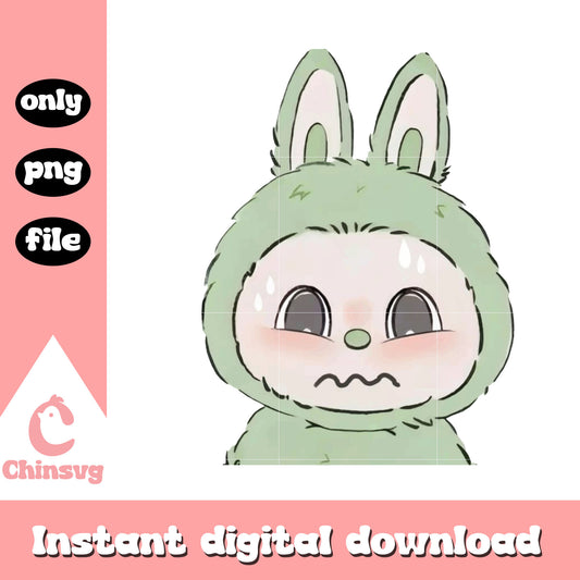 Shy green labubu cute doll design png, baby labubu png