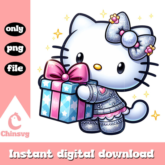 Silve hello kitty valentine gift png, happy valentine png