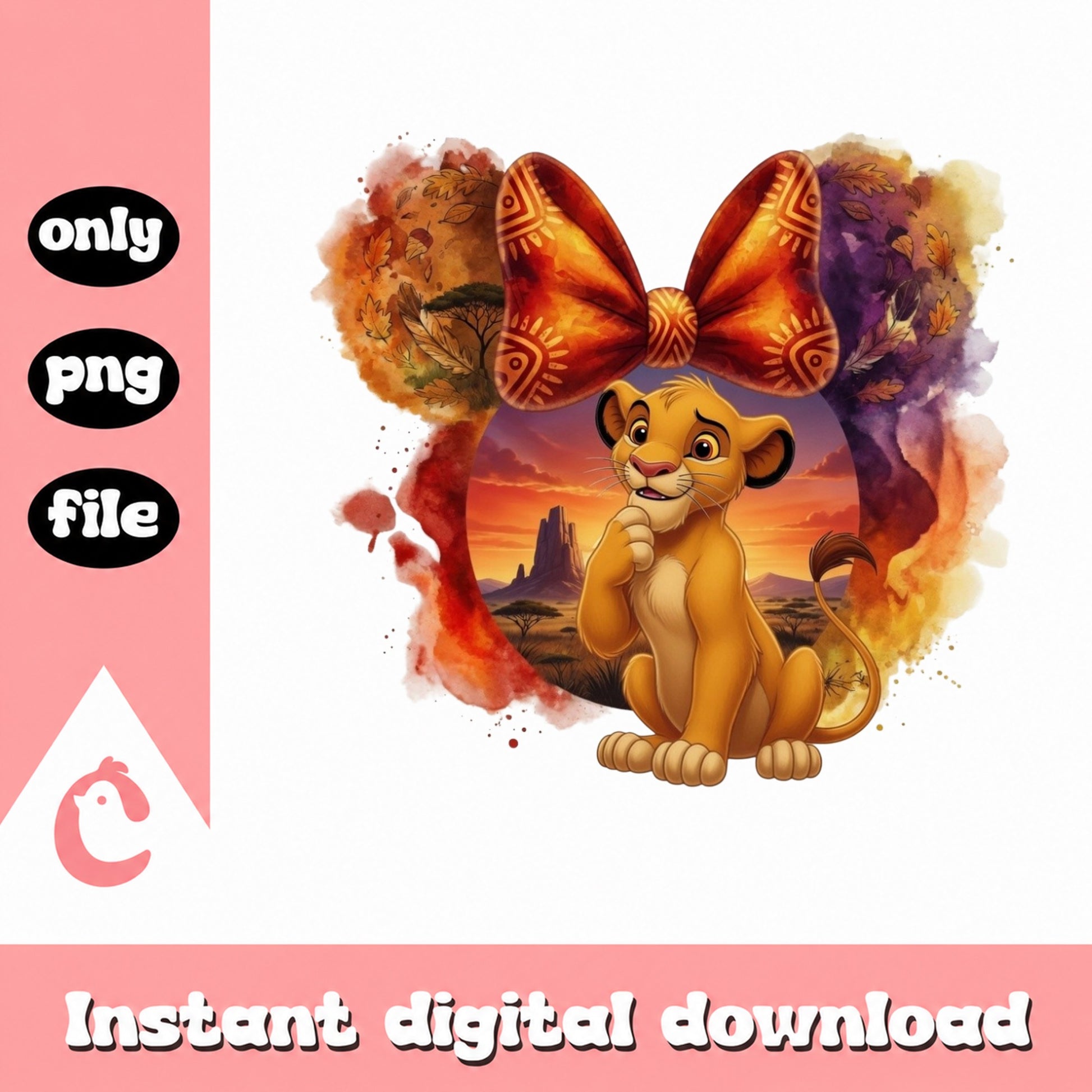 Simba Lion King Minnie Ears PNG, Disney Fall PNG, Watercolor PNG