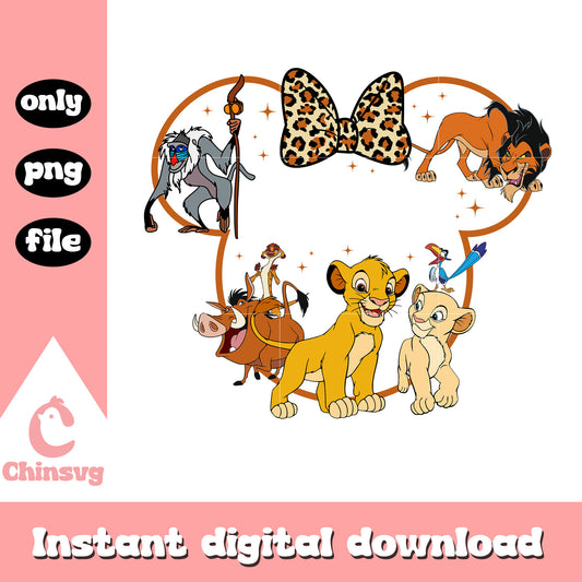 Simba and nale minnie ears outline png, lion king characters png