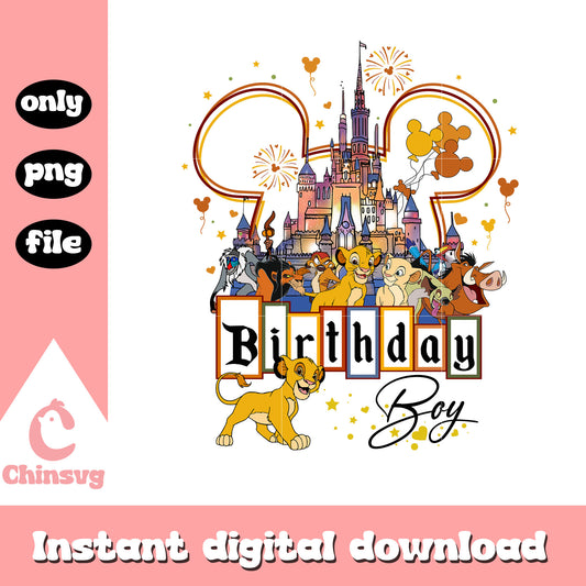 Simba disney castle mickey birthday boy png, Simba birthday boy png