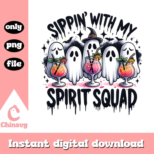 Sippin with my spirit squad design png, halloween ghost png