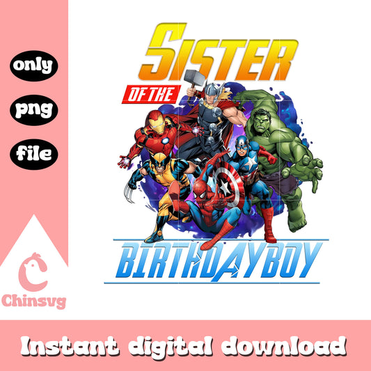 Sister of the birthday boy avengers png, sister birthday​ png