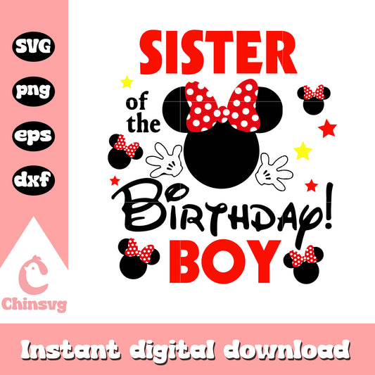 Sister of the birthday boy design svg, minnie mouse head svg