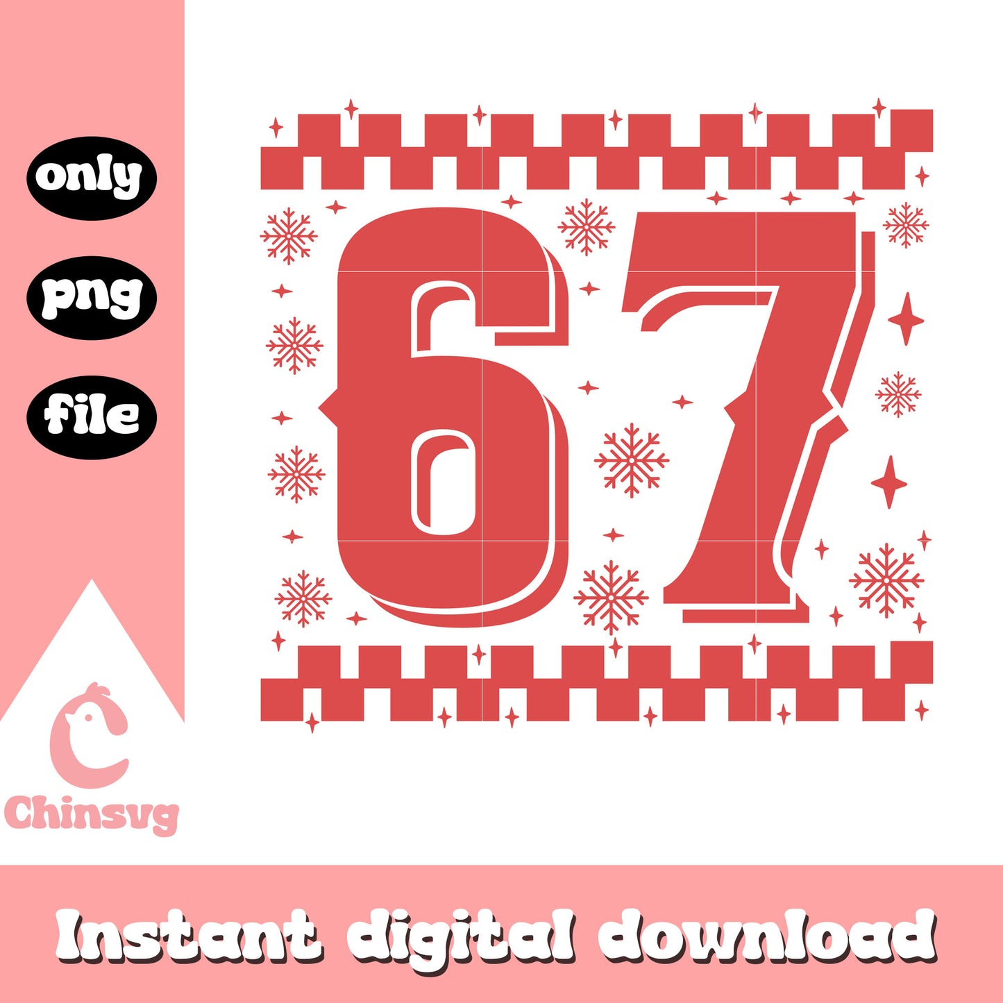 Six seven christmas red font design png, merry christmas png 
