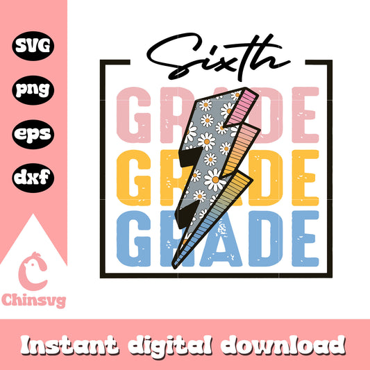 Sixth grade floral lightning bolt design svg, happy back to school svg