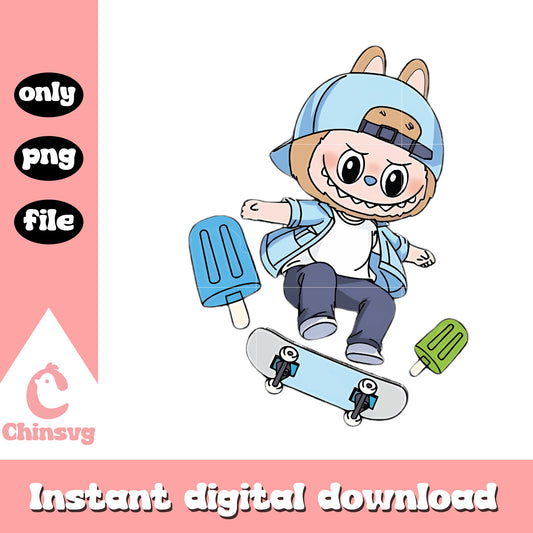 Skater boy labubu cute doll design png, monster labubu png