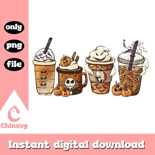Skeleton Pumpkin Coffee Latte png, Fall Pumpkin latte png