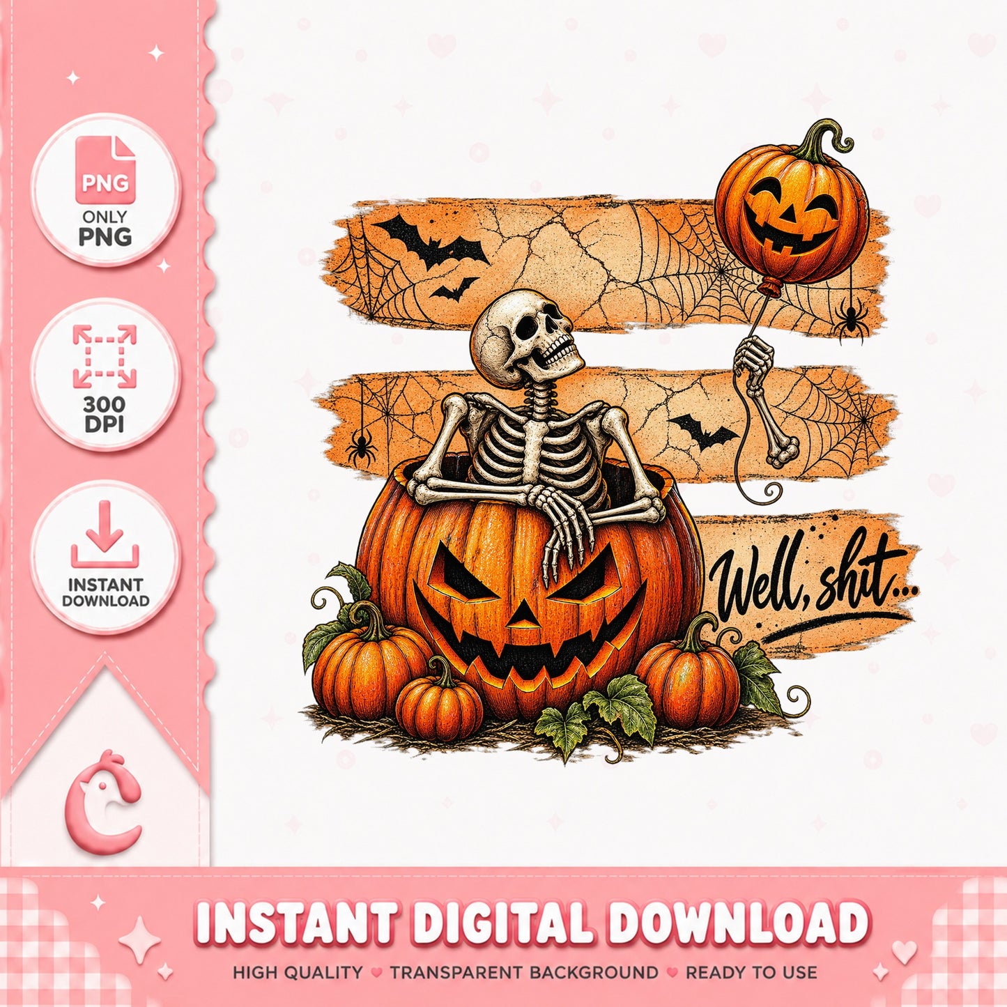 Skeleton In Pumpkin Halloween PNG, Funny Spooky Design, PNG