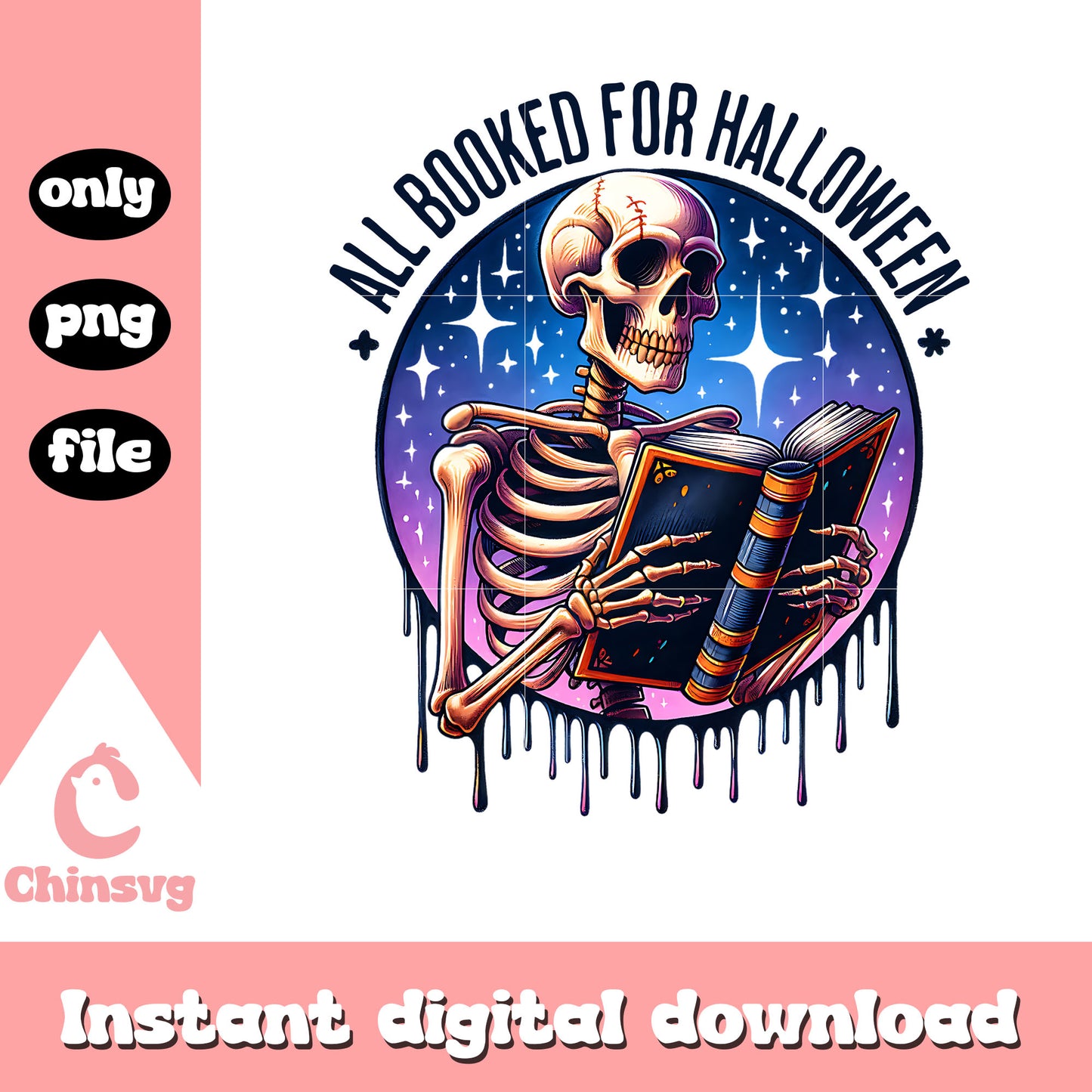 Skeleton all booked for halloween png, love book png