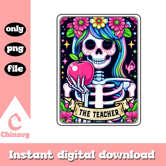 Skeleton and apple tarot card design png, tarot card png