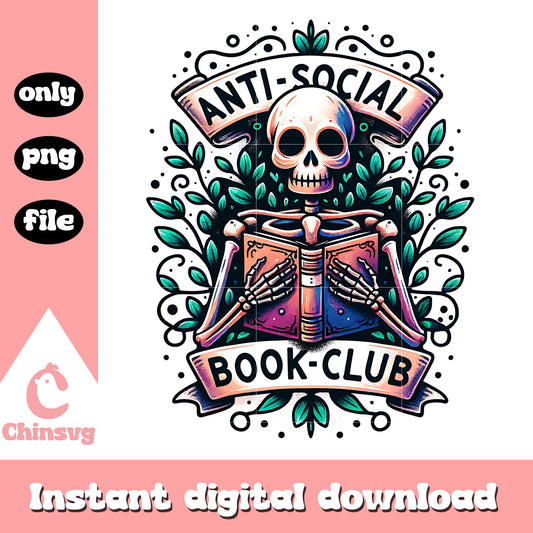 Skeleton anti social book club design png, book club​ png