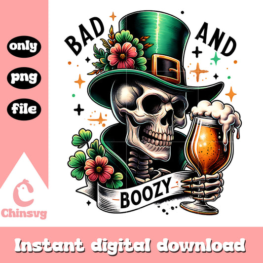 Skeleton bad and boozy st patrick day png, bad and boozy​ png