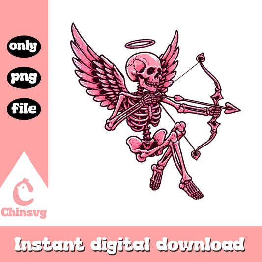 Skeleton cupid valentine design png, valentines skeleton​ png