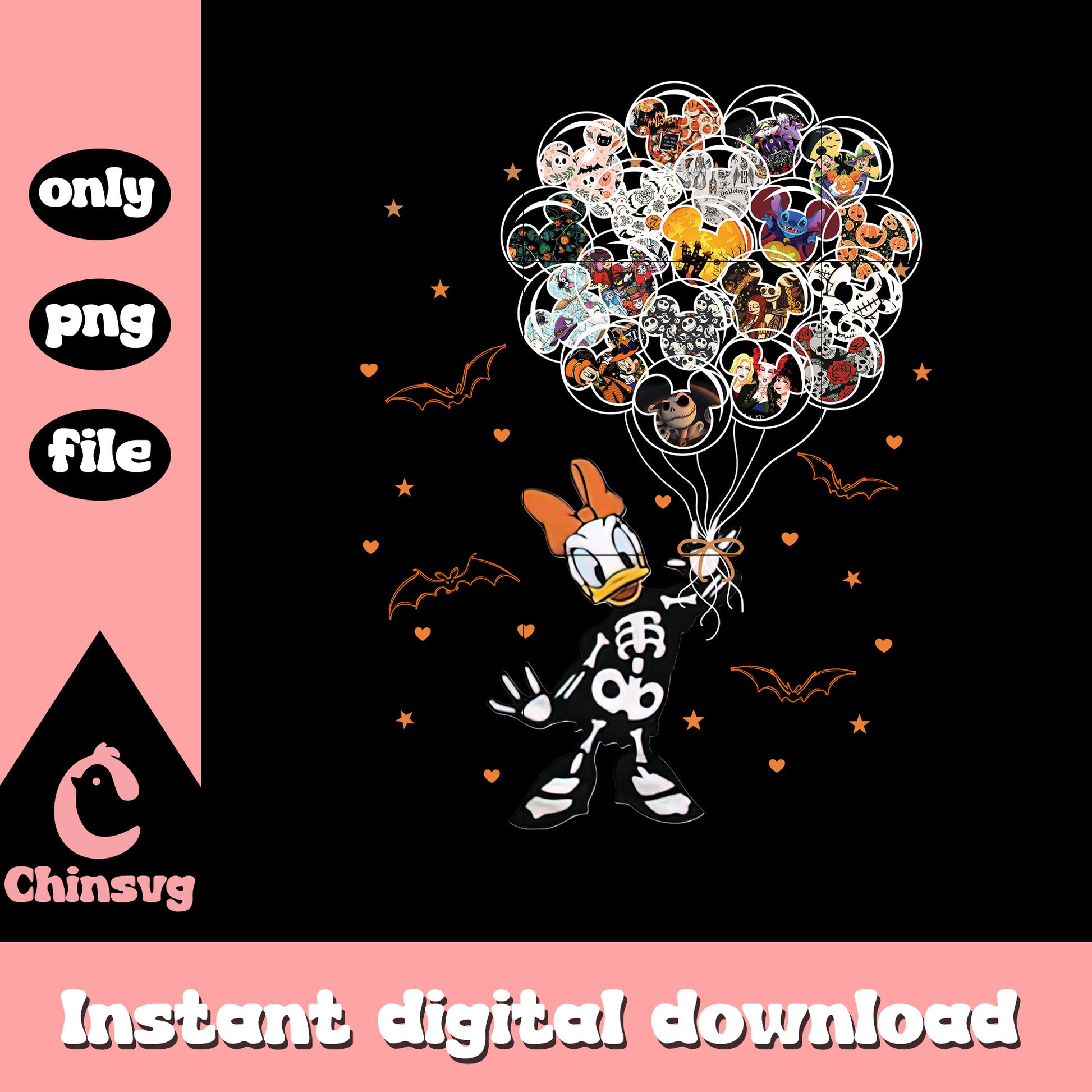 Skeleton daisy duck hand balloons png, disney daisy duck png