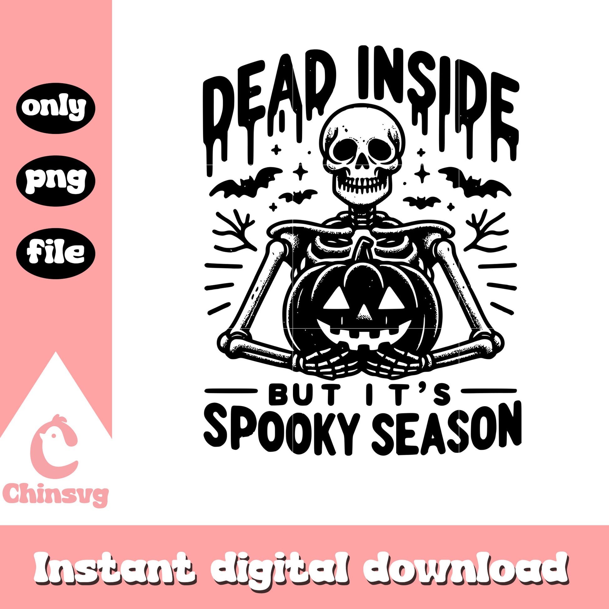 Skeleton dead inside design png, spooky season png