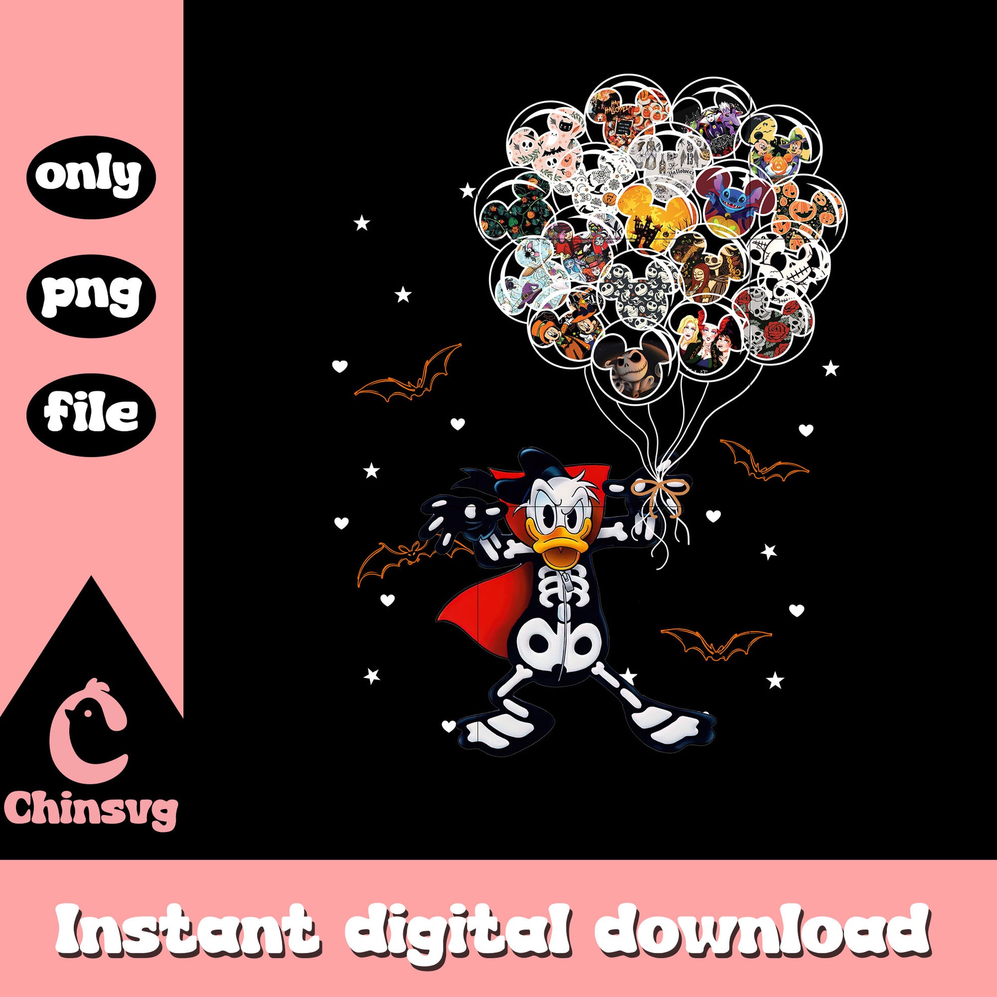 Skeleton donald duck hand balloons design png, donald disney png