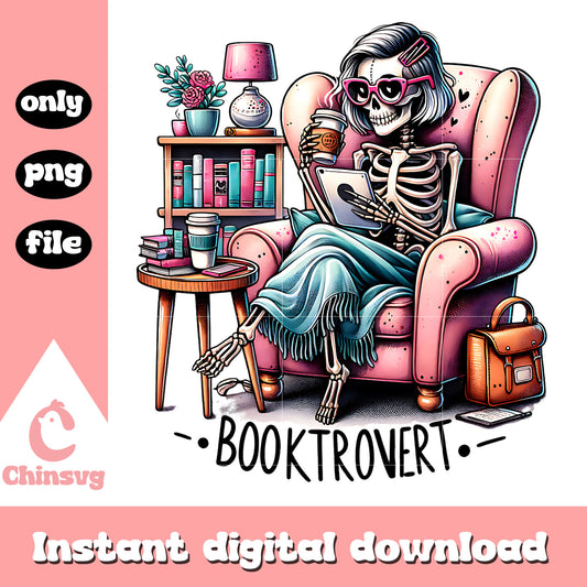 Skeleton girl booktrovert design png, booktrovert png