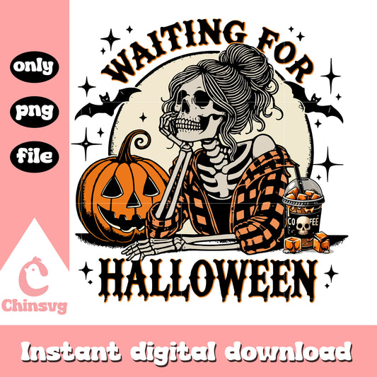 Skeleton girl waiting for halloween design png, skeleton png