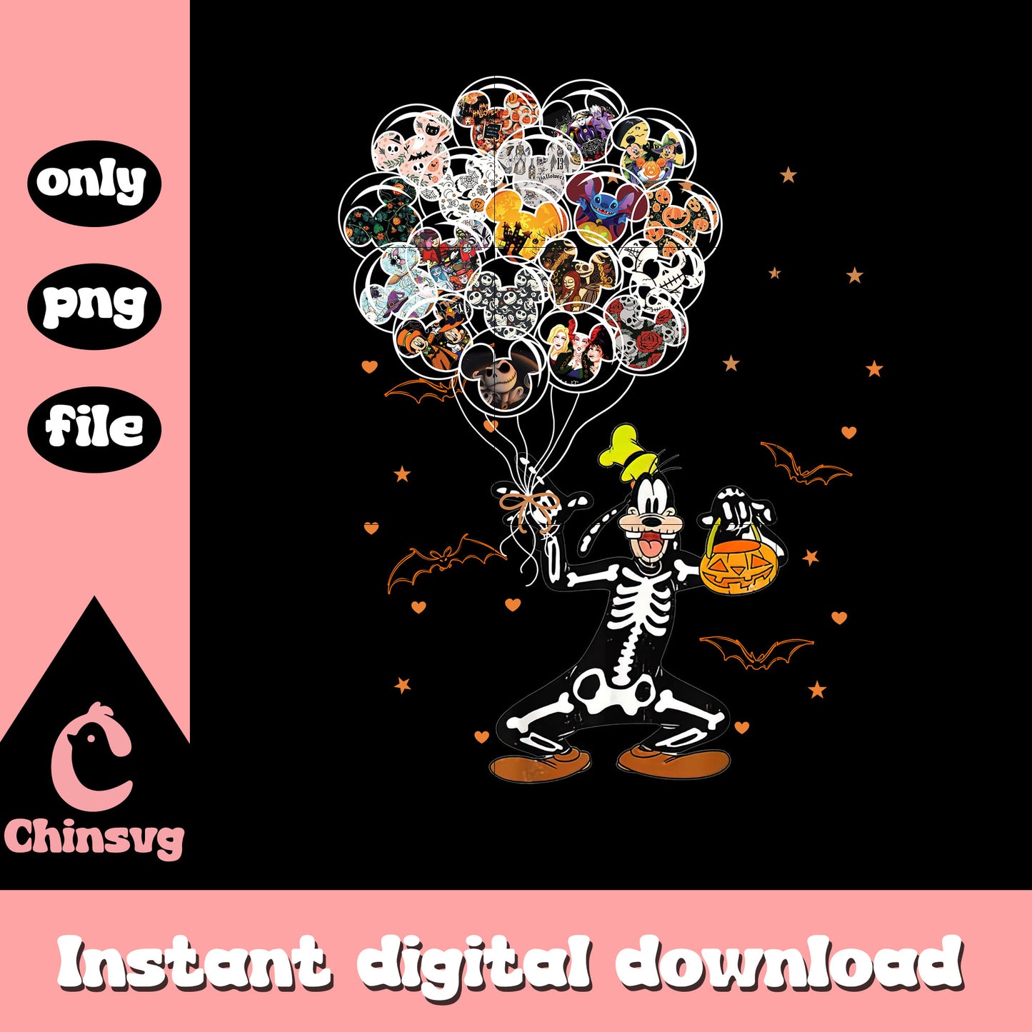 Skeleton goofy hand balloons design png, disney goofy cartoon png