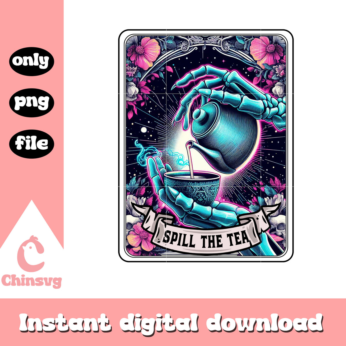 Skeleton Hand Tea Skeleton hand spill the tea tarot card png, tarot card png – Chinsvg