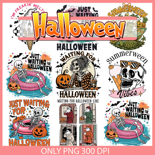 Skeleton just waiting for halloween bundle png, halloween skeleton​ png