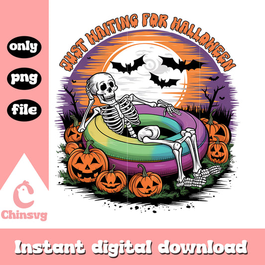 Skeleton just waiting for halloween png, halloween decorations png