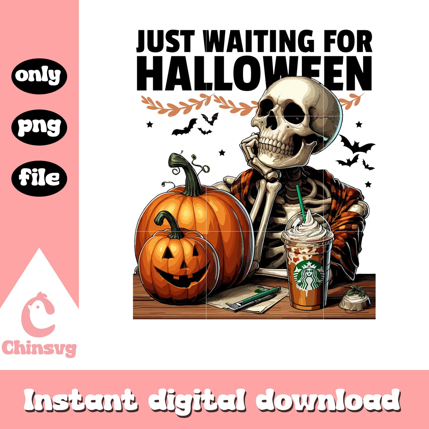 Skeleton just waiting for halloween png, halloween skeleton png