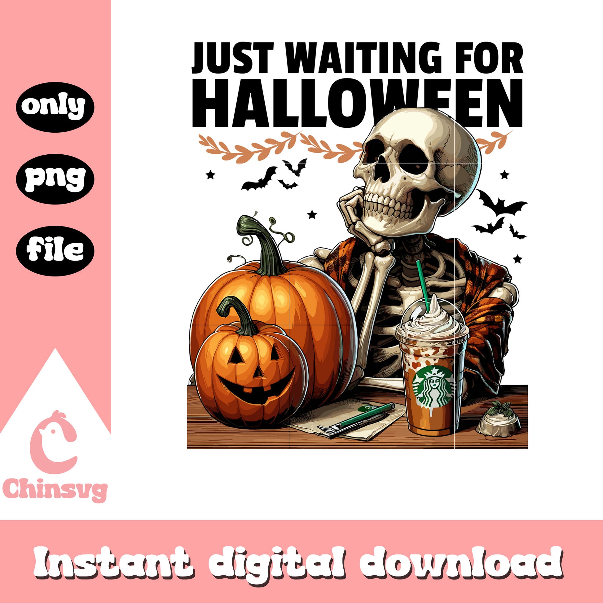 Skeleton just waiting for halloween png, halloween skeleton png