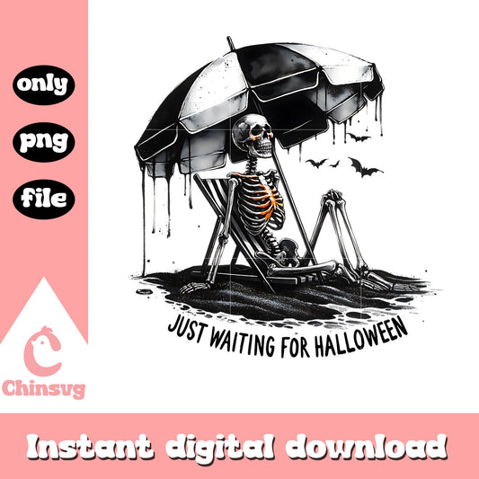 Skeleton just waiting for halloween png, skkeleton png
