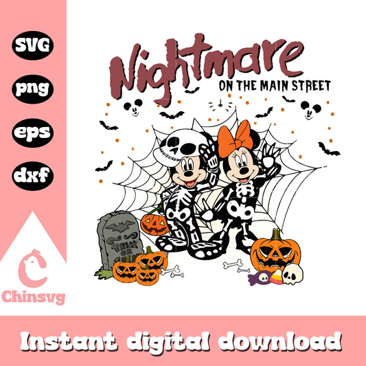 Skeleton mickey minnie nightmare on main street svg, nightmare svg