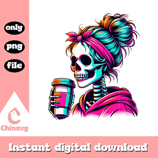 Skeleton mom and coffee png, love coffee png, skeleton png