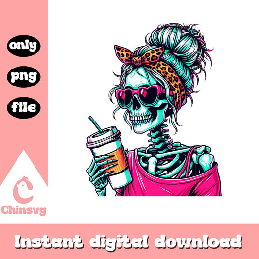 Skeleton mom coffee cup png, coffee cup png, skeleton png