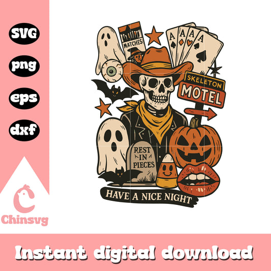 Skeleton motel have a nice night halloween design svg, clipart svg